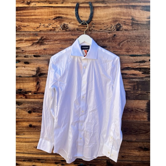 BONOBOS | Cotton Stretch Shirt Slim Fit White Button Up Long Sleeve 15/34 - Picture 1 of 4